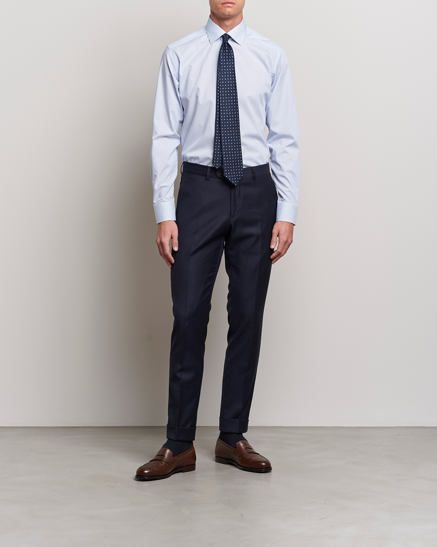 Herren |  | Eton | Slim Fit Poplin Thin Stripe Shirt Blue/White