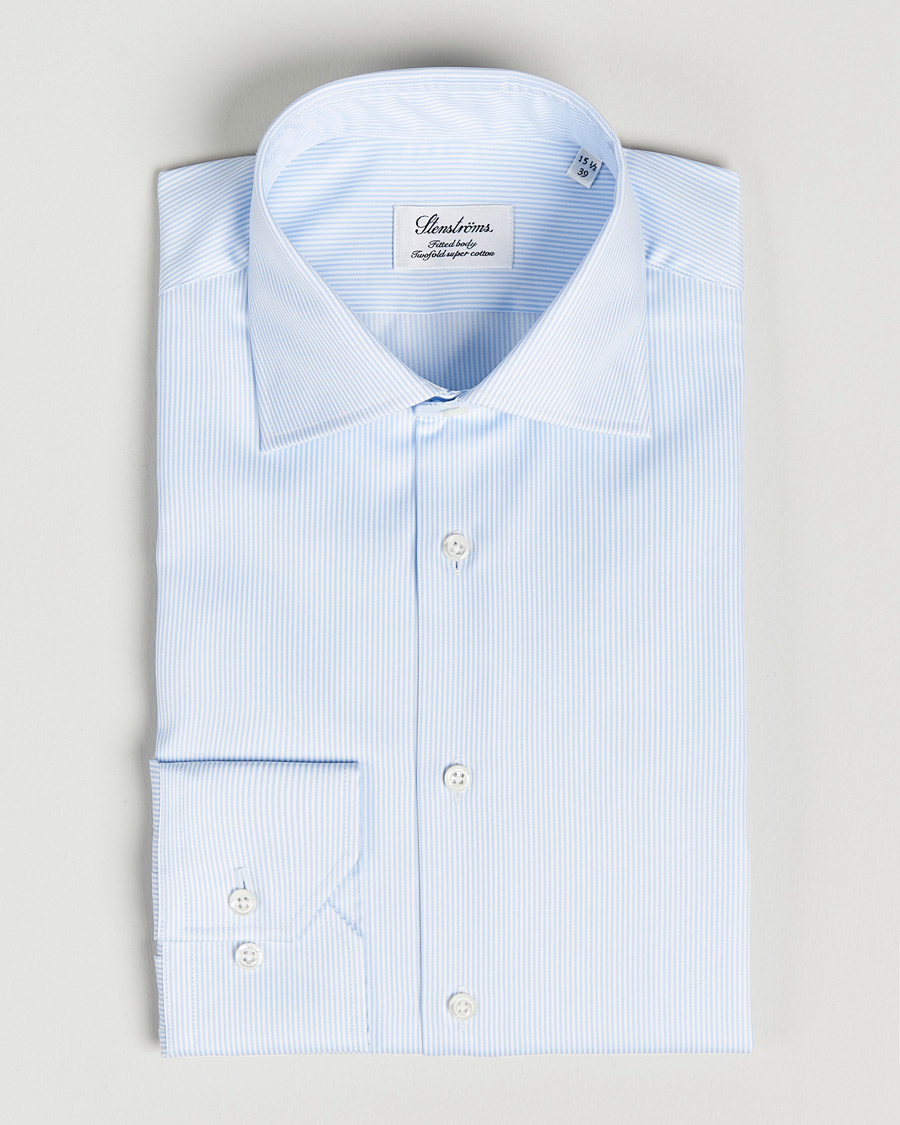 Herren | Hemden | Stenströms | Fitted Body Thin Stripe Shirt White/Blue
