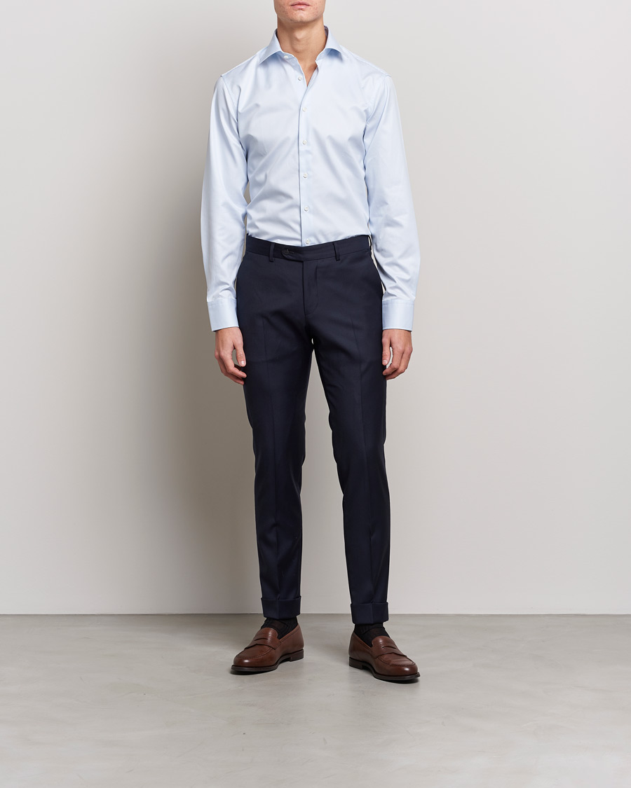 Herren | Businesshemden | Stenströms | Fitted Body Thin Stripe Shirt White/Blue