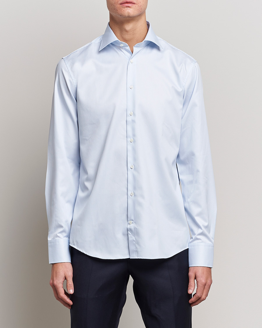 Herren | Hemden | Stenströms | Fitted Body Thin Stripe Shirt White/Blue