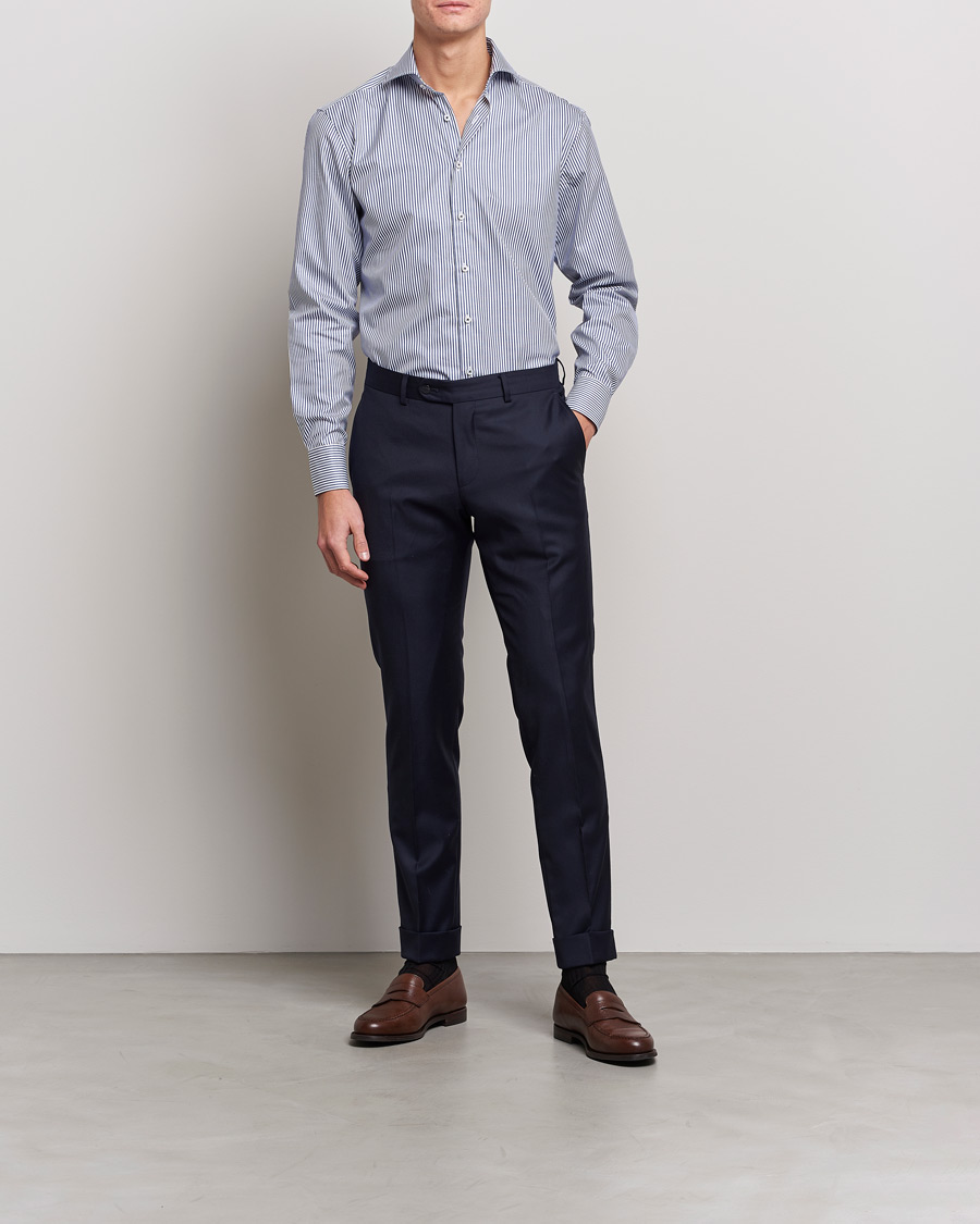 Herren | Formelle Hemden | Stenströms | Fitted Body Stripe Shirt White/Blue