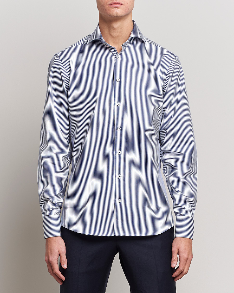 Herren | Hemden | Stenströms | Fitted Body Stripe Shirt White/Blue