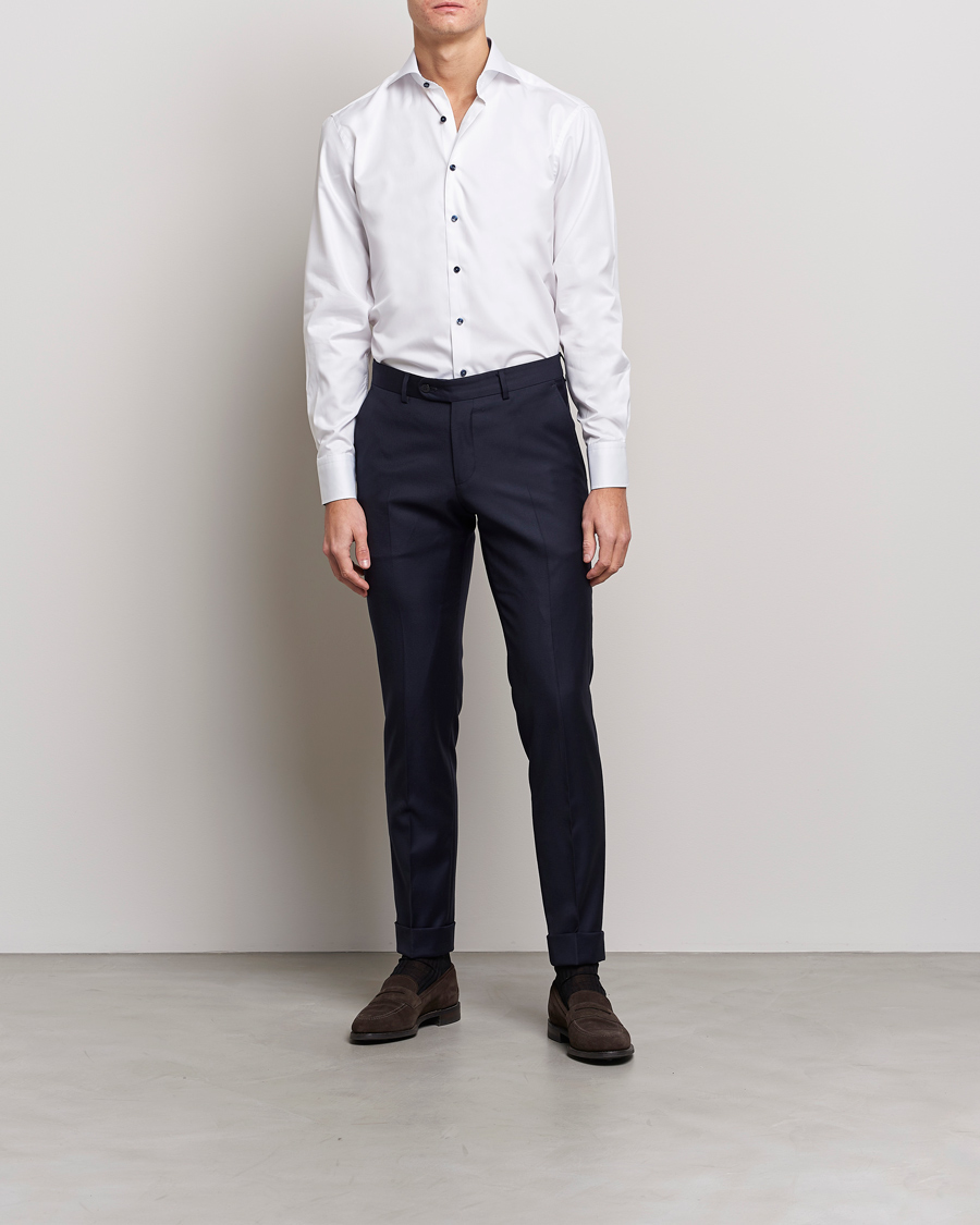 Herren | Businesshemden | Stenströms | Fitted Body Contrast Shirt White