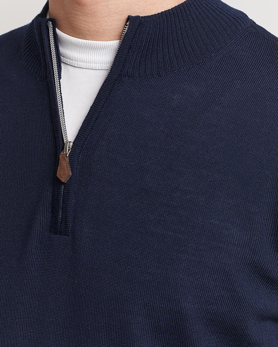 Herren | Pullover | Stenströms | Merino Wool Half Zip Navy