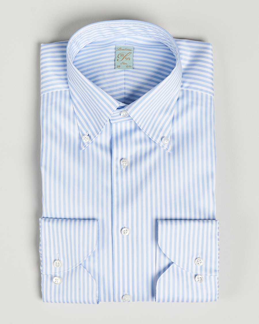 Herren | Hemden | Stenströms | 1899 Slimline Button Down Stripe Shirt White/Blue