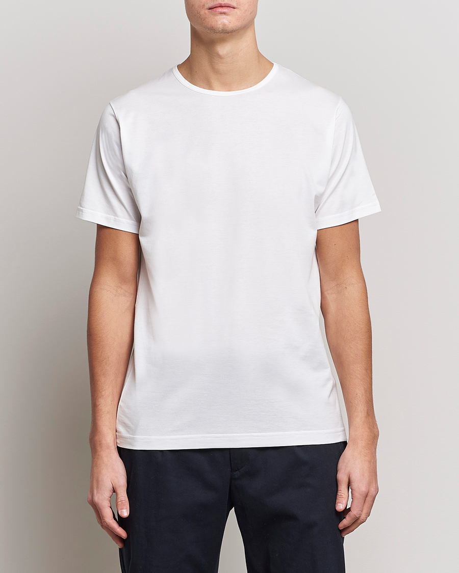 Herren | Weiße T-Shirts | Sunspel | Superfine Cotton Crew Neck Tee White