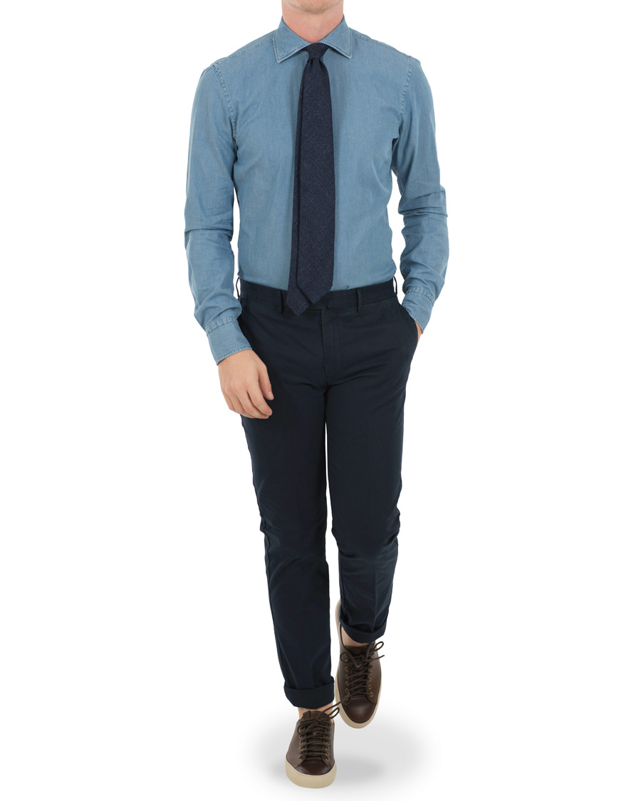 Herren | Hemden | Stenströms | Slimline Garment Washed Shirt Light Denim