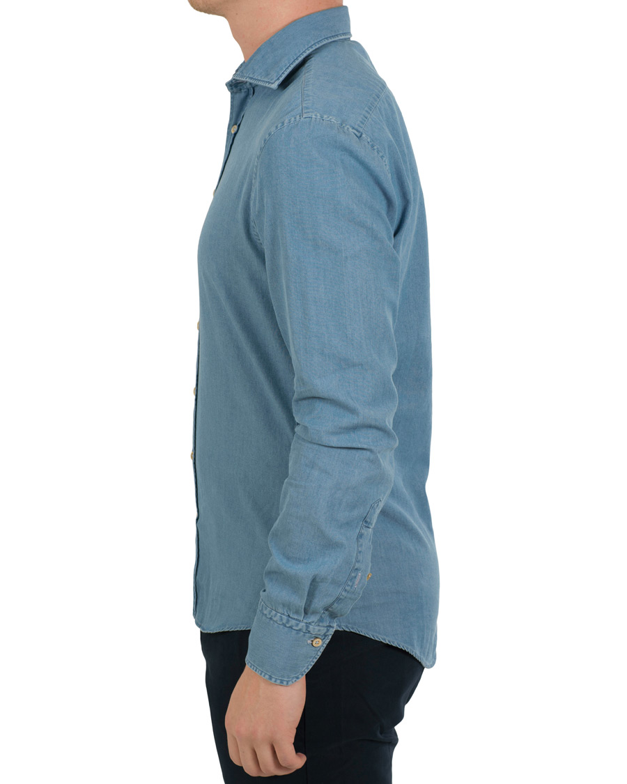 Herren | Hemden | Stenströms | Slimline Garment Washed Shirt Light Denim