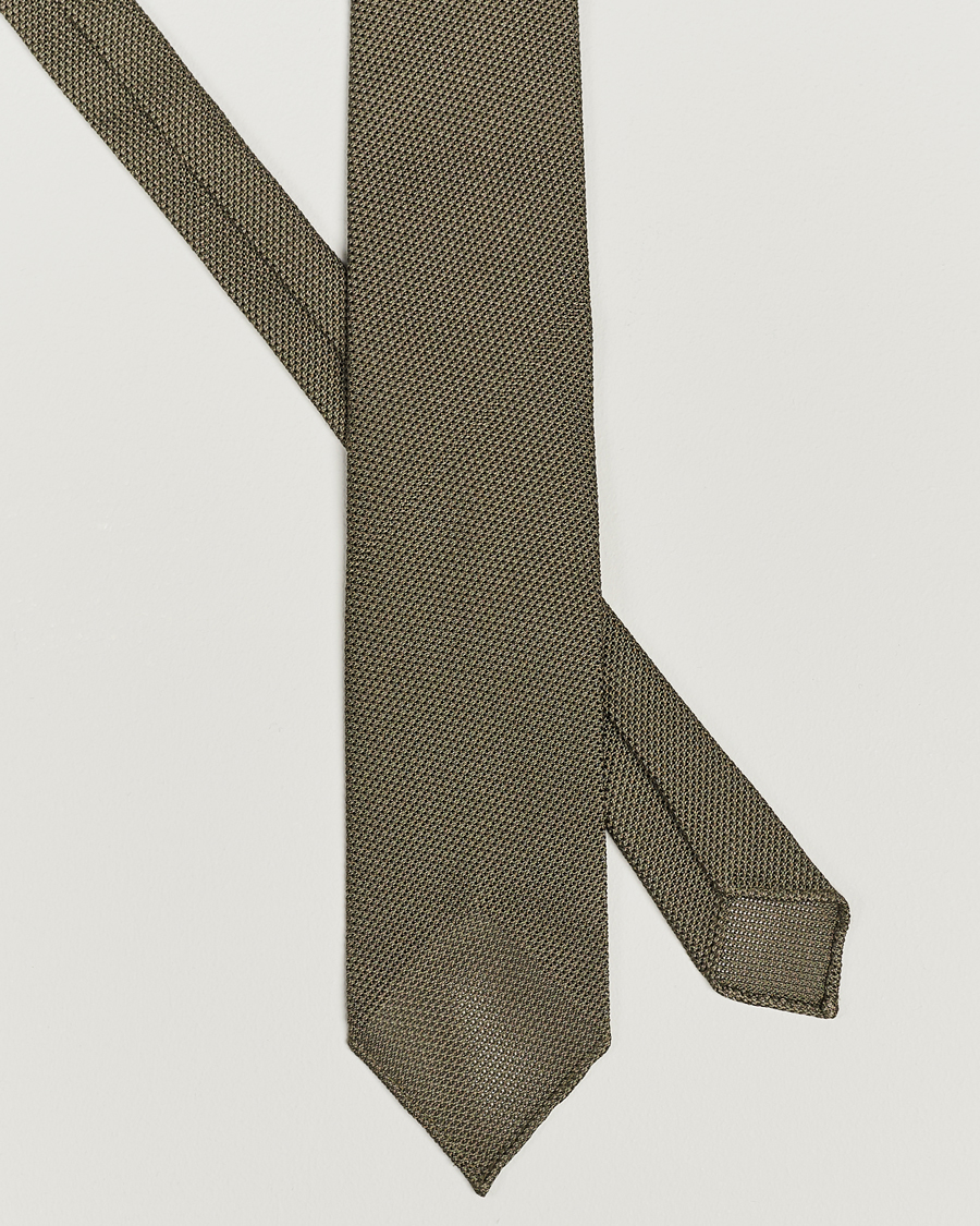 Herr | Slipsar | Drake's | Silk Grenadine Handrolled 8 cm Tie Khaki