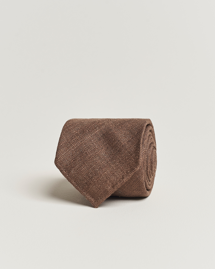 Herren | Drake's Tussah Silk Handrolled 8 cm Tie Brown | Drake's | Tussah Silk Handrolled 8 cm Tie Brown