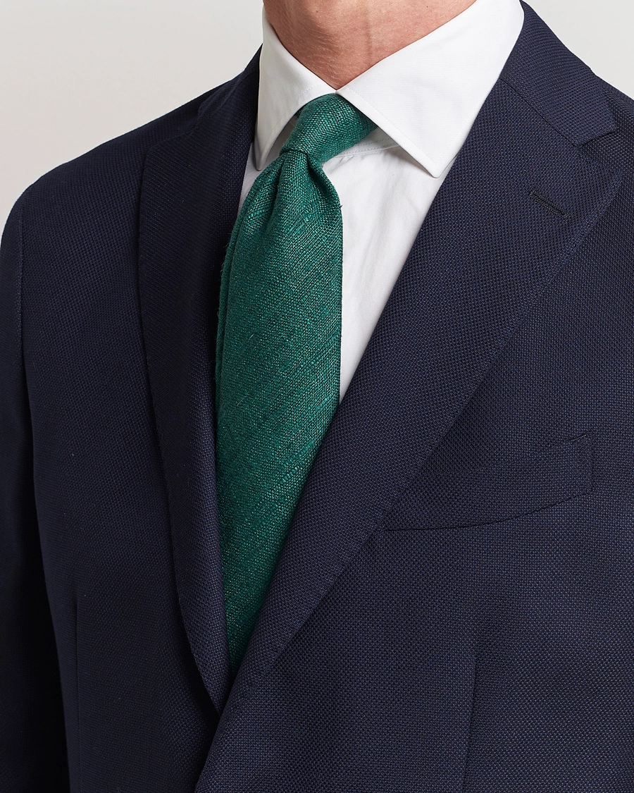 Herr |  | Drake\'s | Tussah Silk Handrolled 8 cm Tie Green