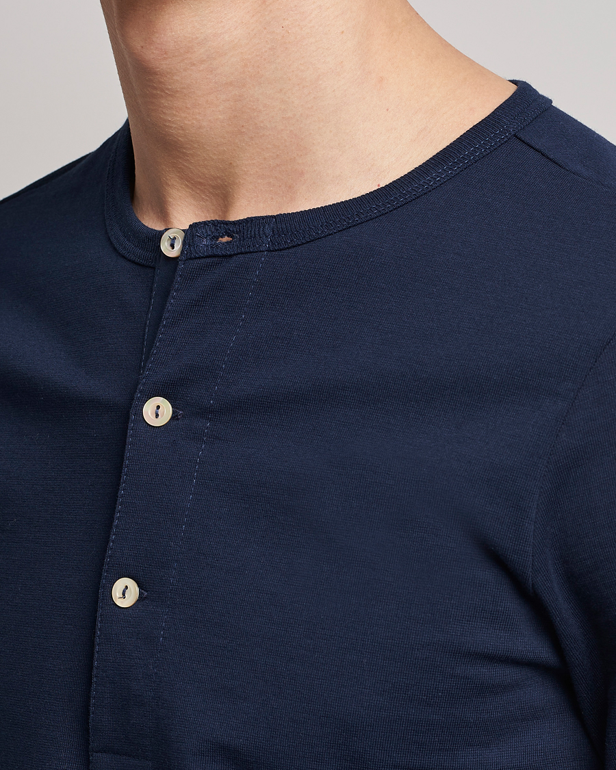 Herren | Pullover | Merz b. Schwanen | Classic Organic Cotton Henley Sweater Ink Blue