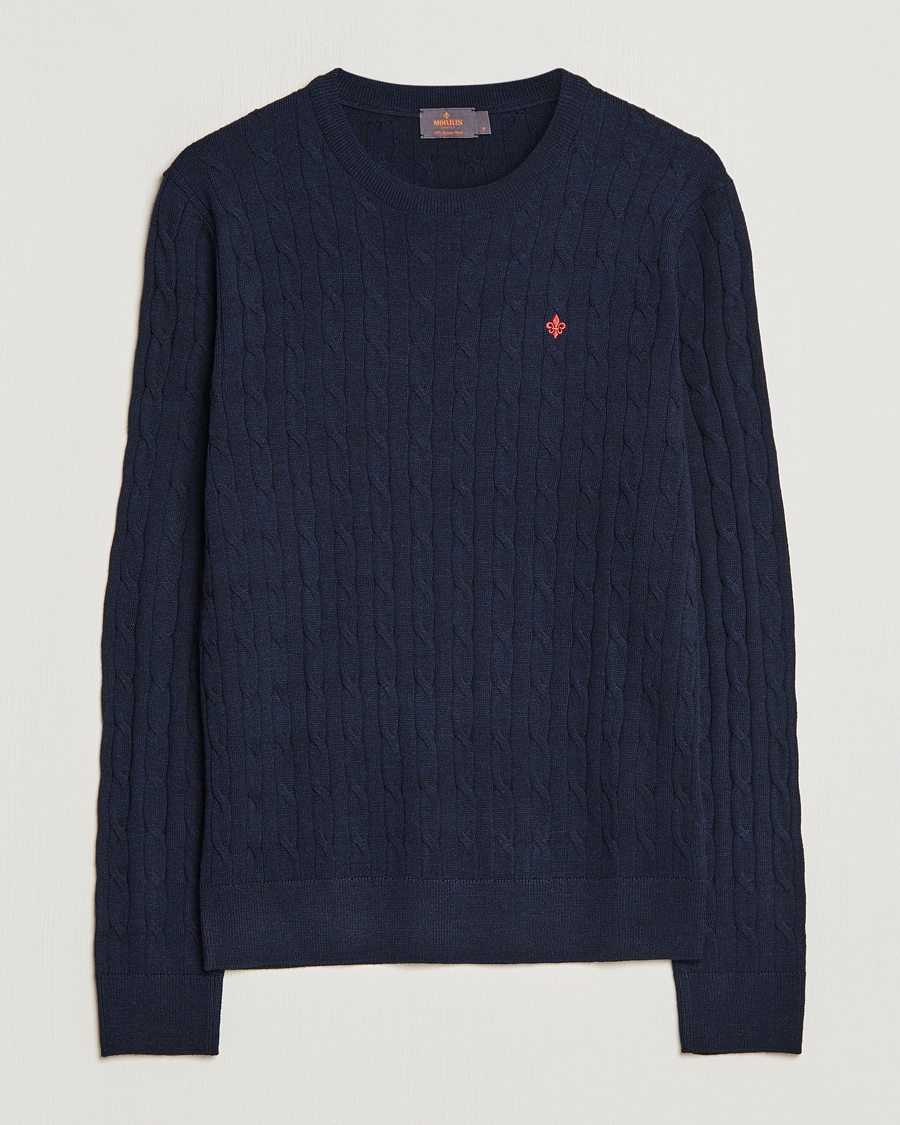 Herren | Pullover | Morris | Merino Cable O-Neck Navy