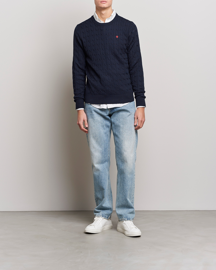Herren | Pullover | Morris | Merino Cable O-Neck Navy