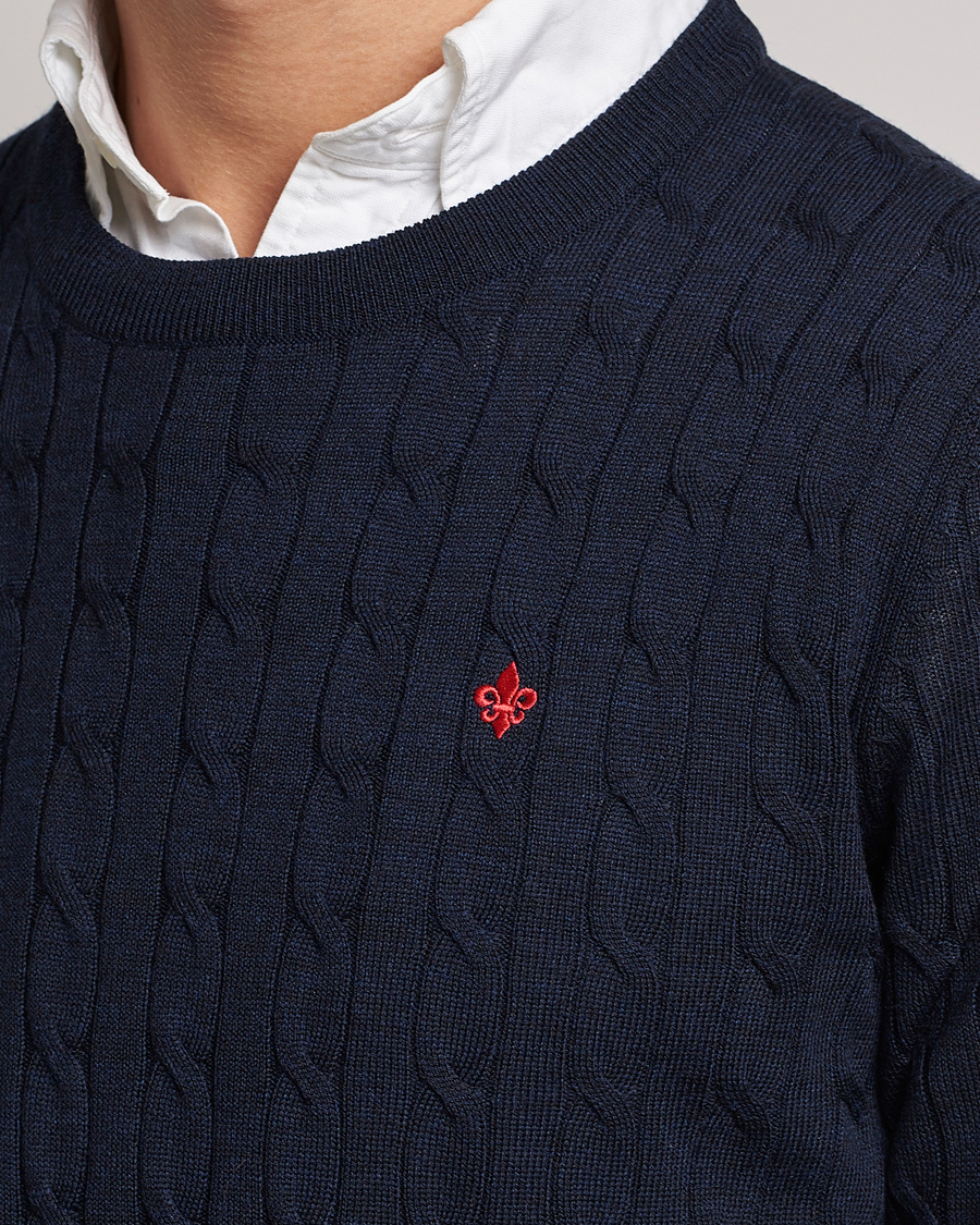 Herren | Pullover | Morris | Merino Cable O-Neck Navy