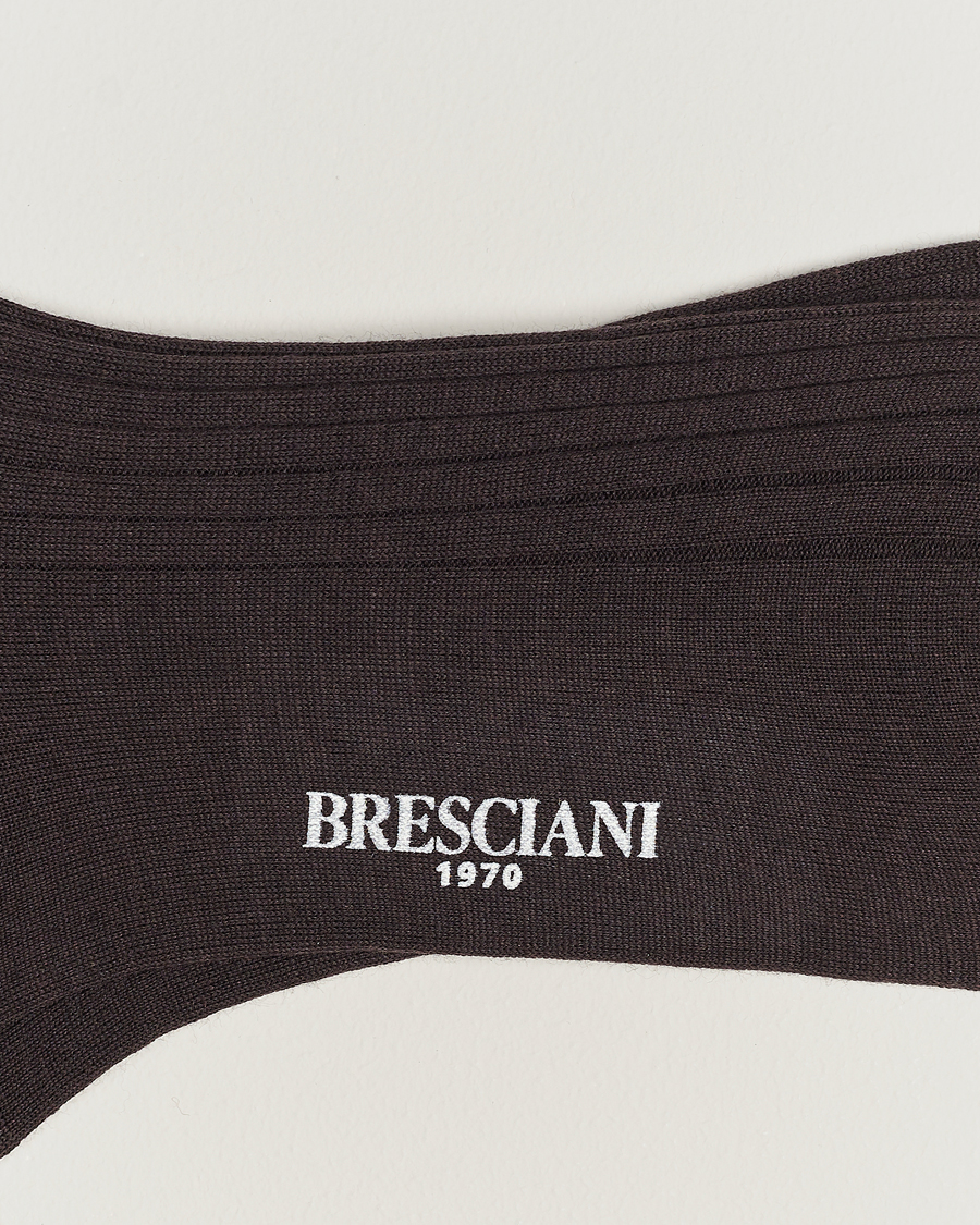 Herren | Normale Socken | Bresciani | Wool/Nylon Ribbed Short Socks Brown