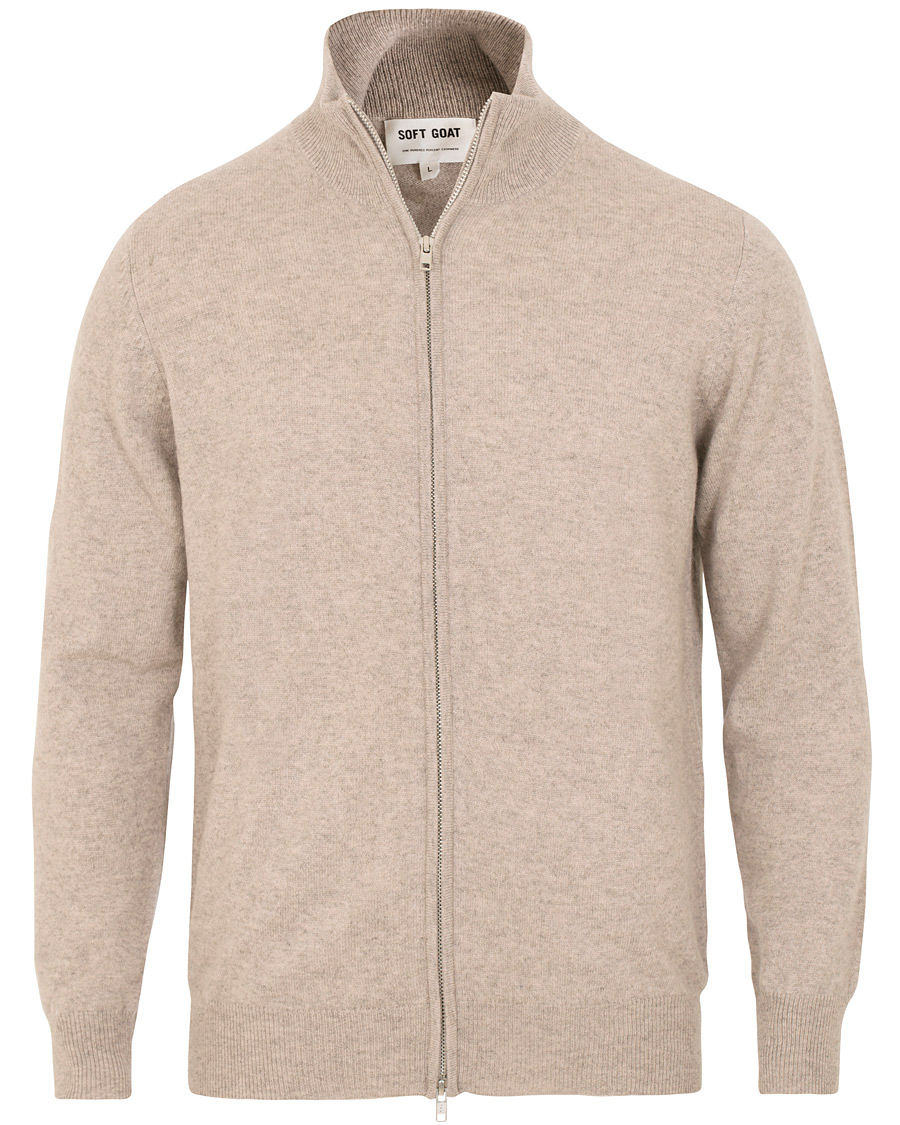 Herren | Pullover | Soft Goat | Cashmere Full-zip Light Taupe