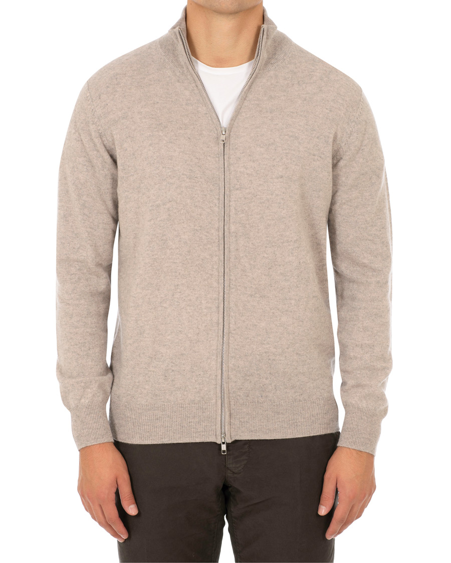 Herren | Pullover | Soft Goat | Cashmere Full-zip Light Taupe