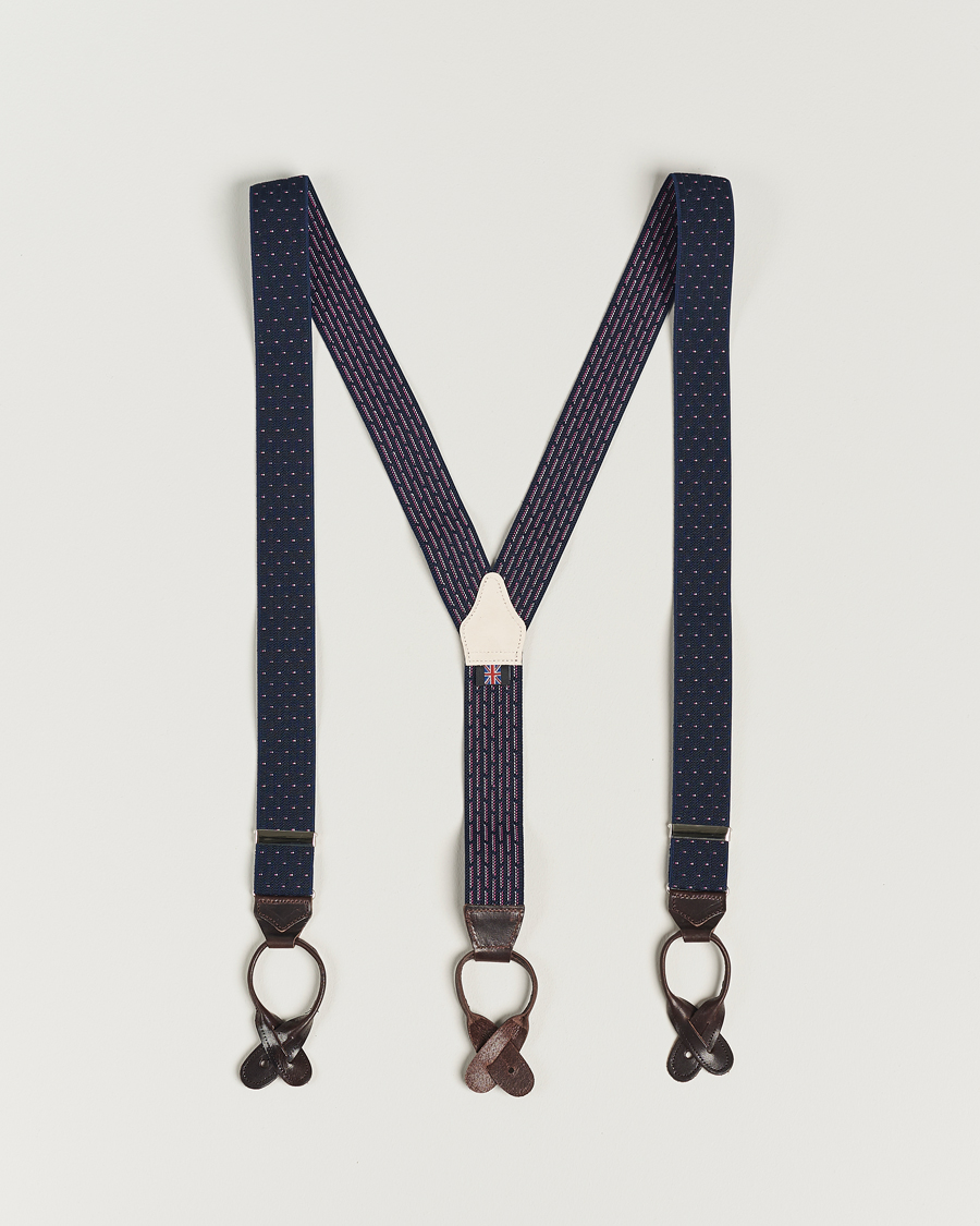 Herren | Albert Thurston Elastic Dot Braces 35mm Blue | Albert Thurston | Elastic Dot Braces 35mm Blue
