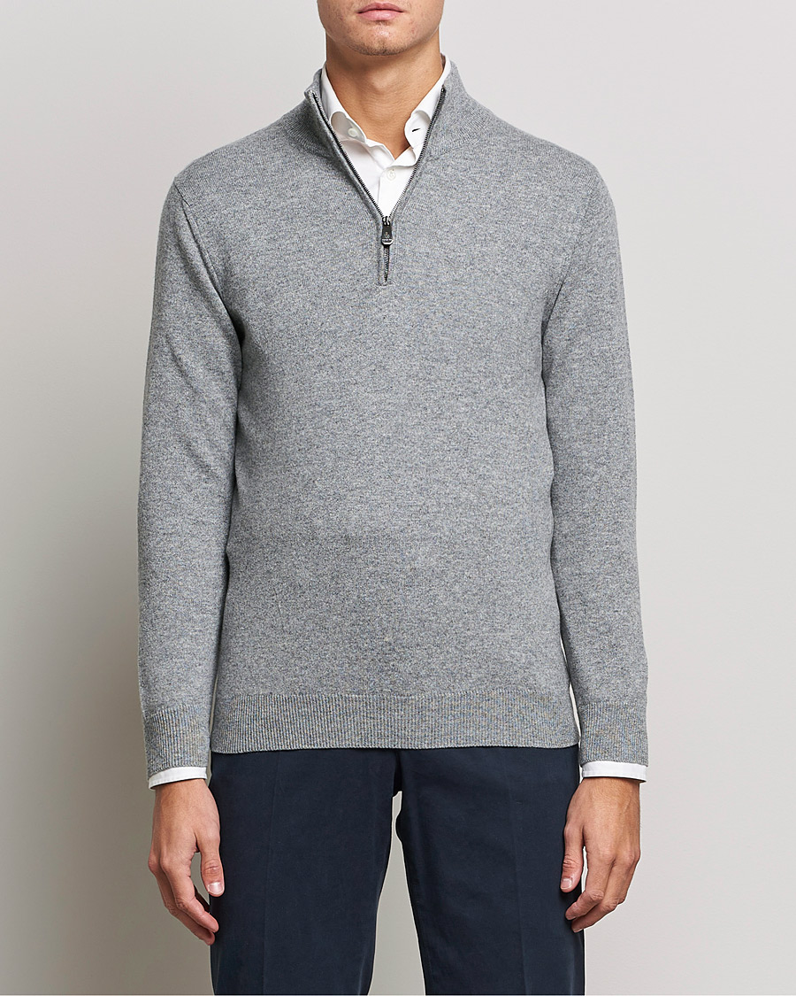 Herren | Italian Department | Piacenza Cashmere | Cashmere Half Zip Sweater Light Grey