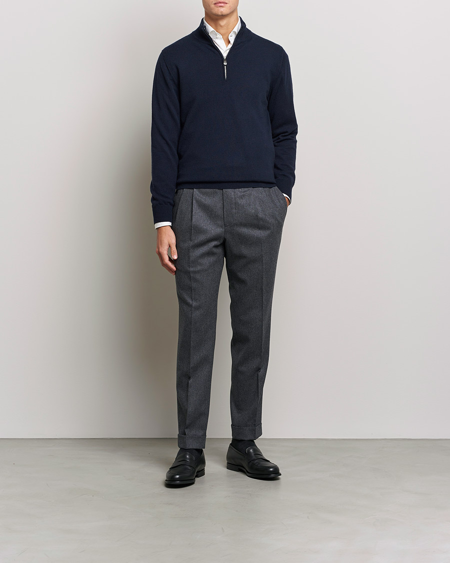 Herren | Pullover | Piacenza Cashmere | Cashmere Half Zip Sweater Navy
