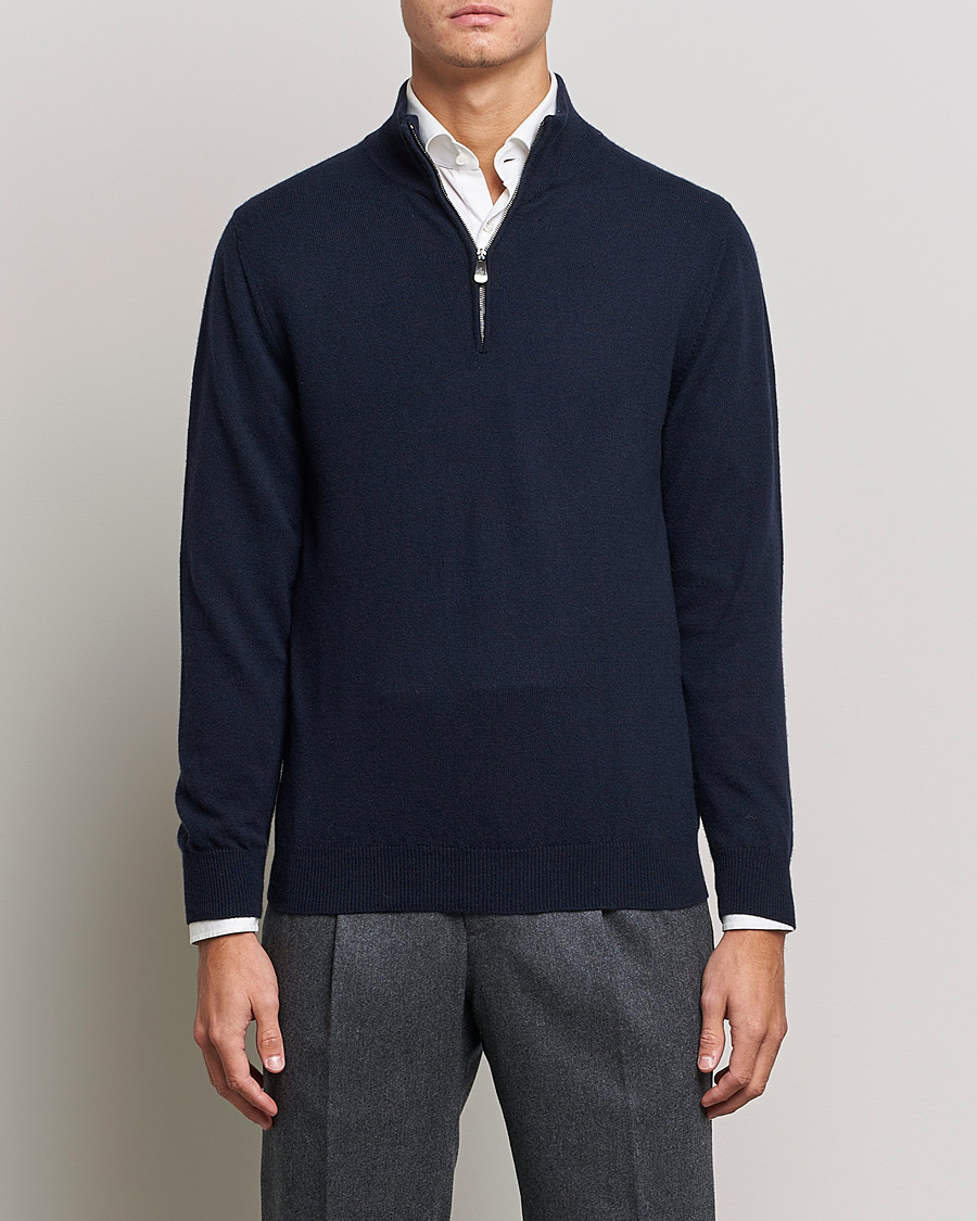 Herren | Pullover | Piacenza Cashmere | Cashmere Half Zip Sweater Navy
