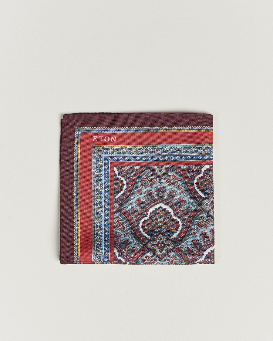Herren | Eton Silk Paisley Print Pocket Square Red | Eton | Silk Paisley Print Pocket Square Red