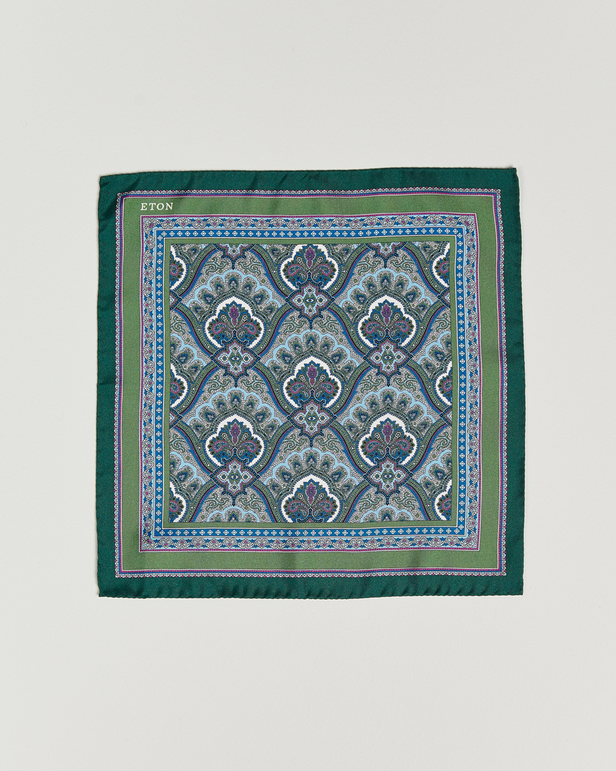 Herren | Einstecktücher | Eton | Silk Paisley Print Pocket Square Green
