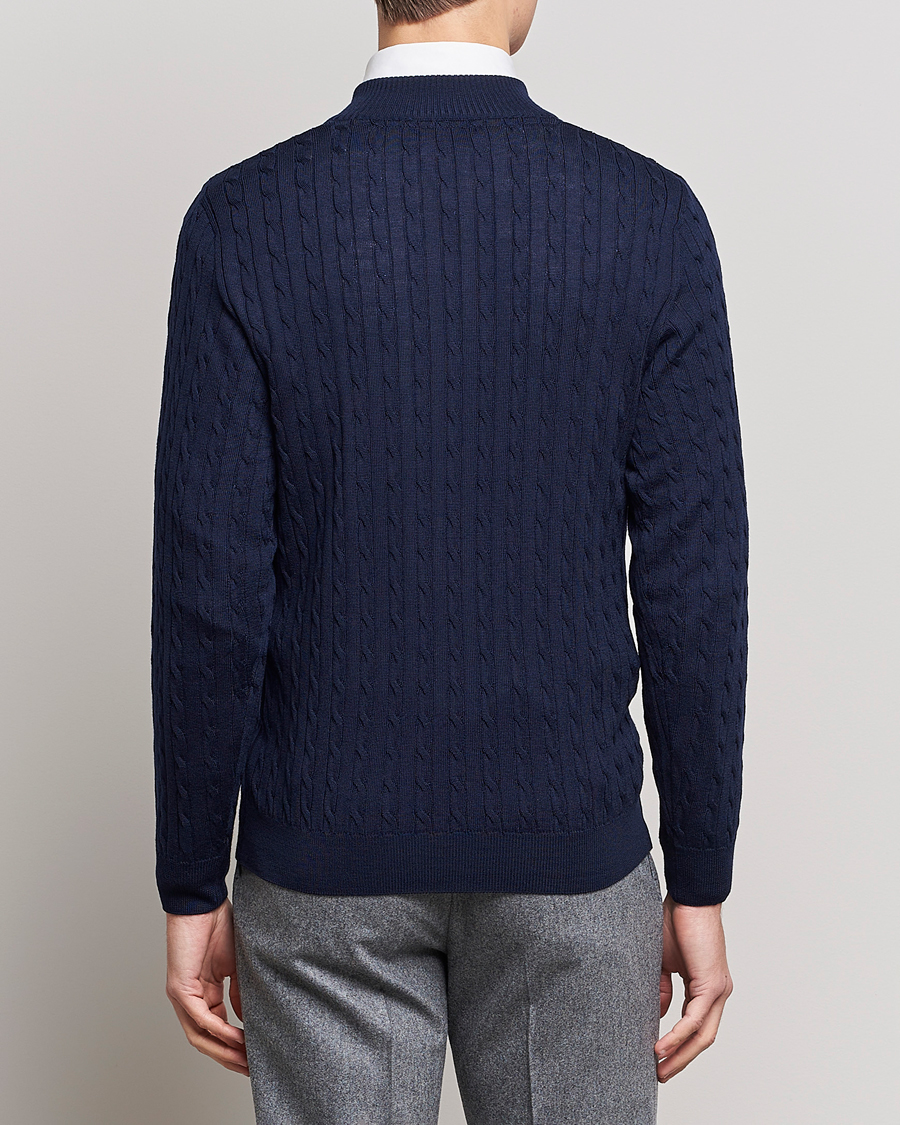 Herren | Pullover | Stenströms | Merino Cable Half Zip Navy