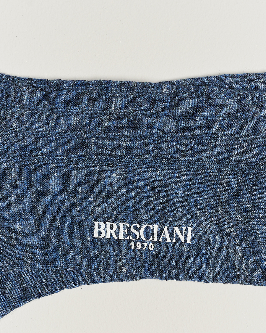 Herren | Socken | Bresciani | Linen Ribbed Short Socks Blue Melange