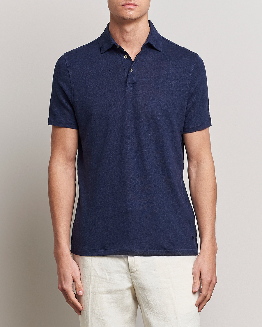 Herren | Poloshirts | Stenströms | Linen Polo Shirt Navy