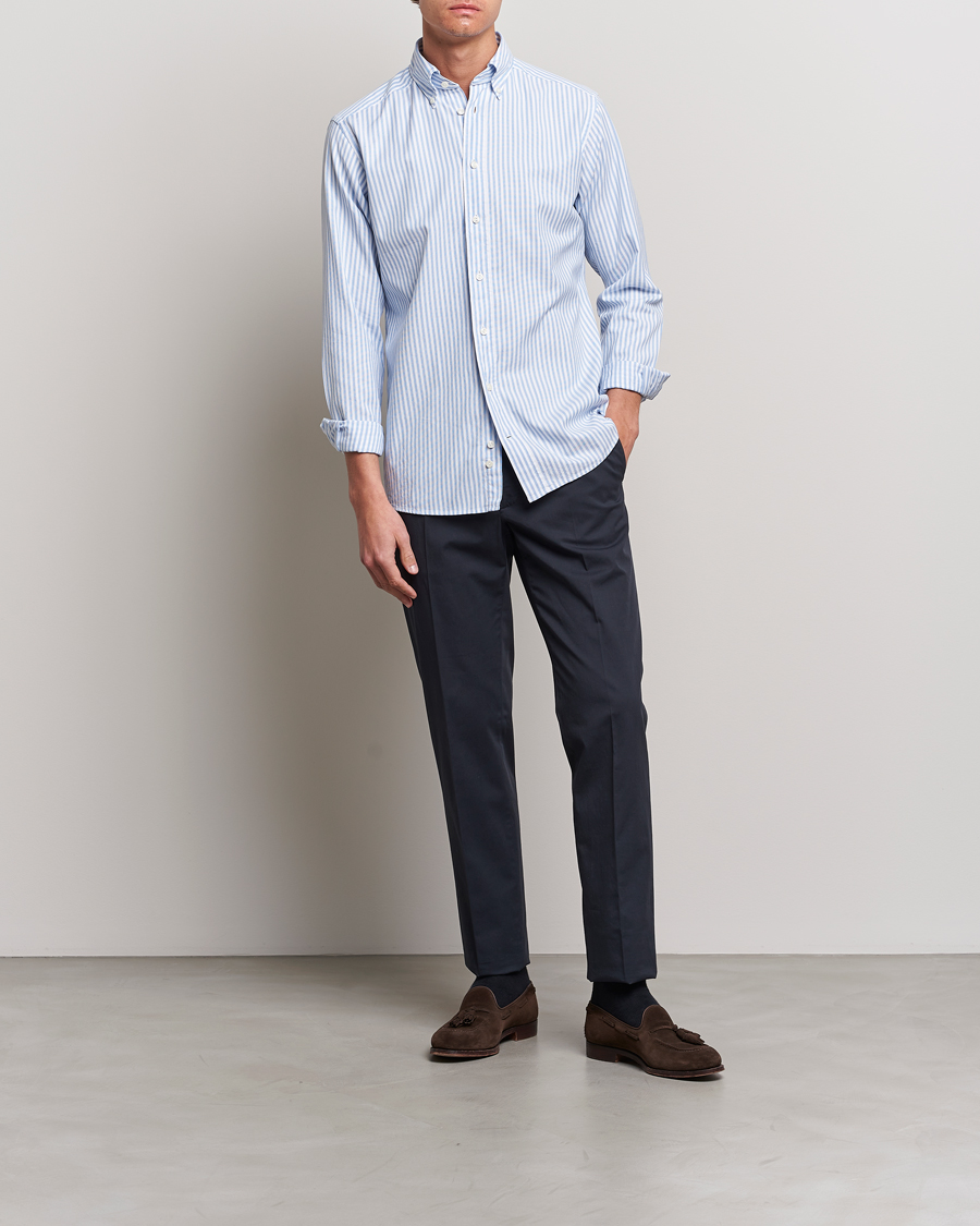 Herren | Hemden | Eton | Slim Fit Royal Oxford Stripe Button Down Light Blue