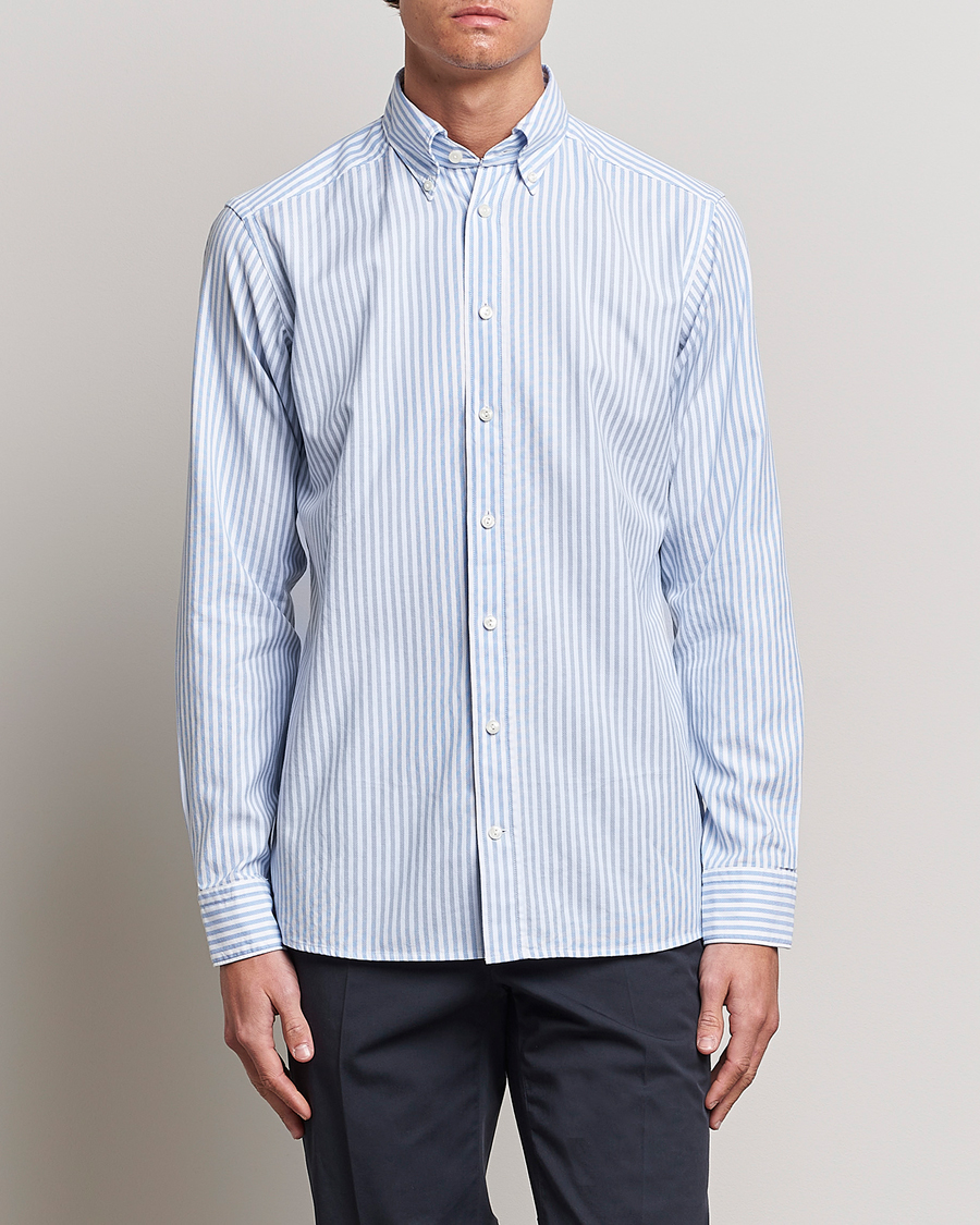 Herren | Freizeithemden | Eton | Slim Fit Royal Oxford Stripe Button Down Light Blue