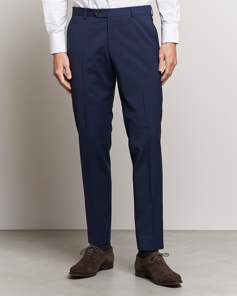 Herren | Business Casual | Oscar Jacobson | Denz Wool Stretch Trousers Blue