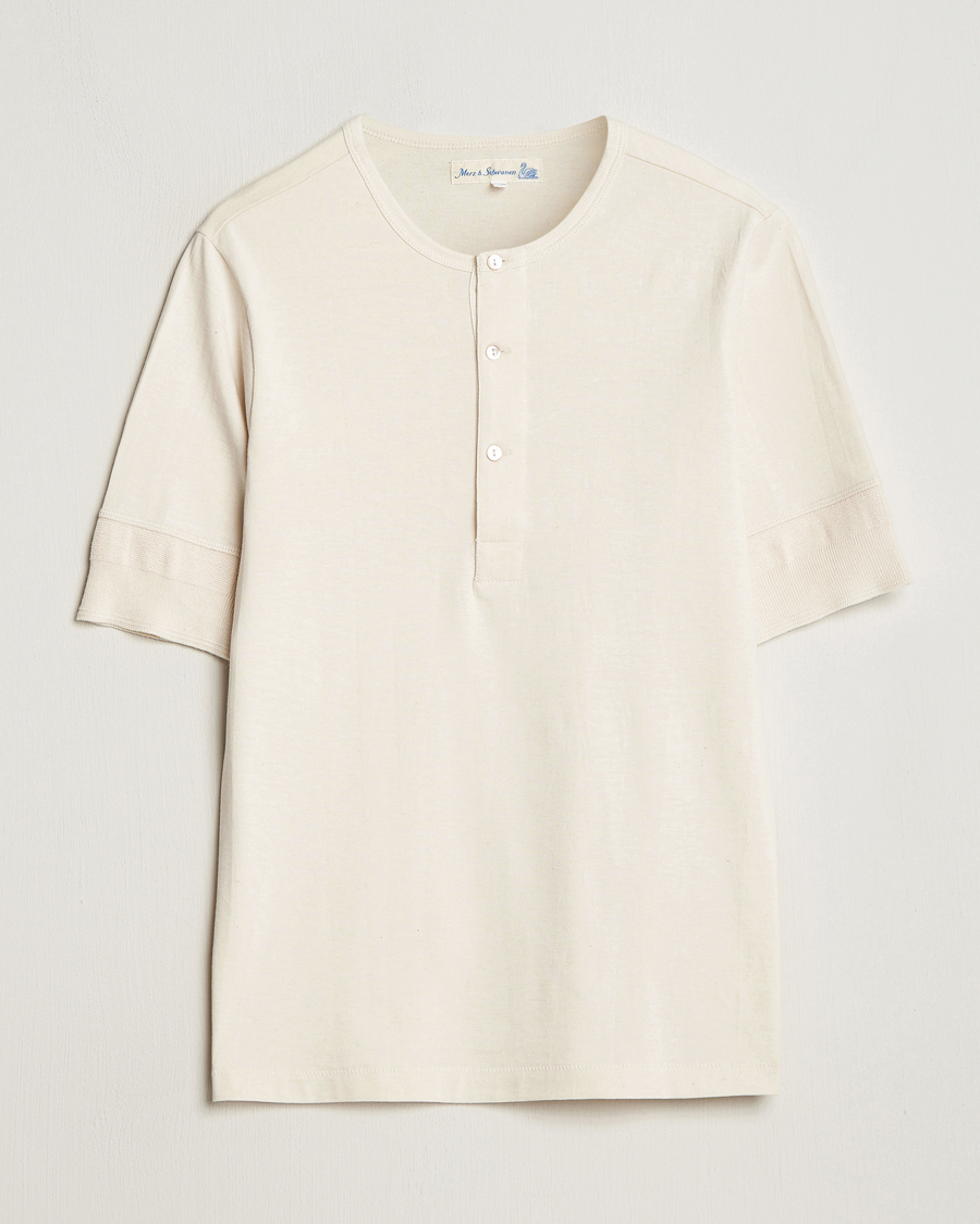 Herren | Pullover | Merz b. Schwanen | Short Sleeve Organic Cotton Henley Nature