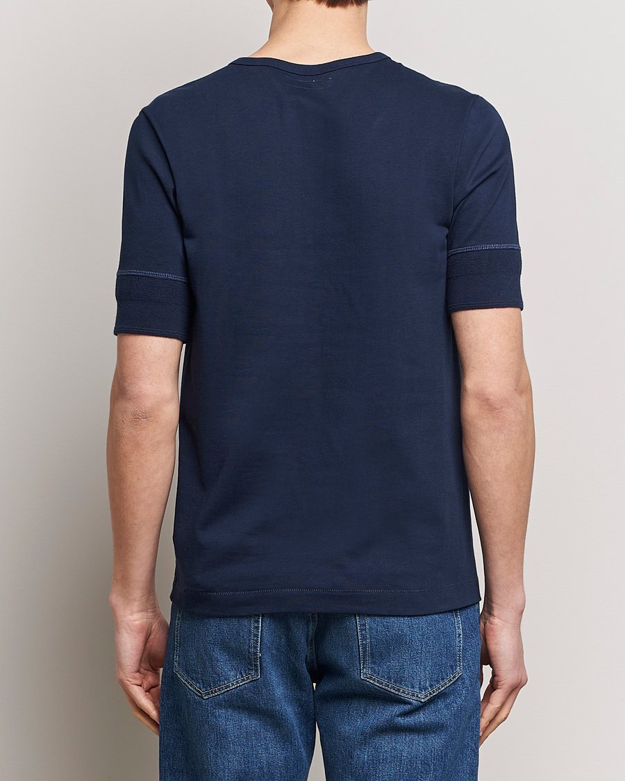 Herren | Pullover | Merz b. Schwanen | Short Sleeve Organic Cotton Henley Ink Blue