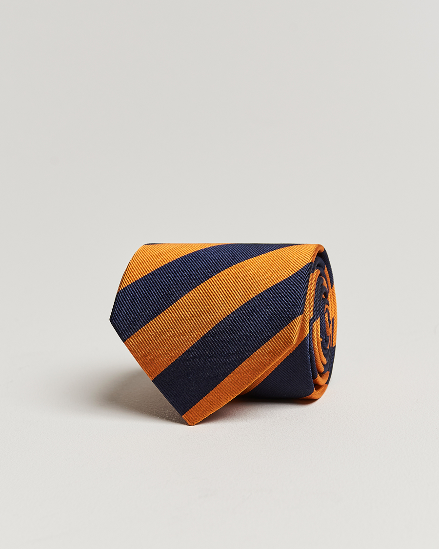 Herren | Amanda Christensen Regemental Stripe Classic Tie 8 cm Orange/Navy | Amanda Christensen | Regemental Stripe Classic Tie 8 cm Orange/Navy