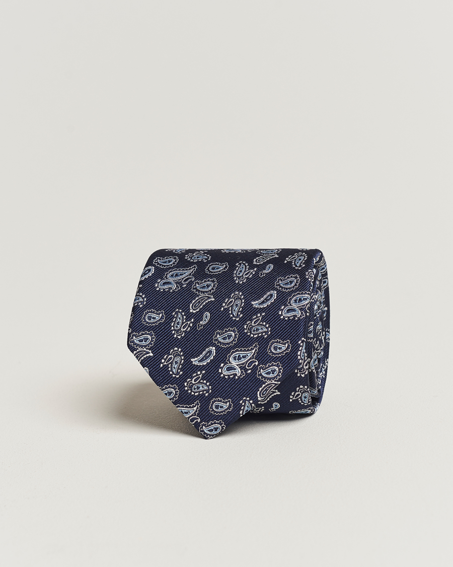 Herren | Amanda Christensen Paisley Woven Silk Tie 8 cm Navy | Amanda Christensen | Paisley Woven Silk Tie 8 cm Navy