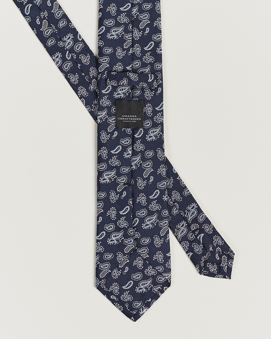 Herren | Amanda Christensen Paisley Woven Silk Tie 8 cm Navy | Amanda Christensen | Paisley Woven Silk Tie 8 cm Navy