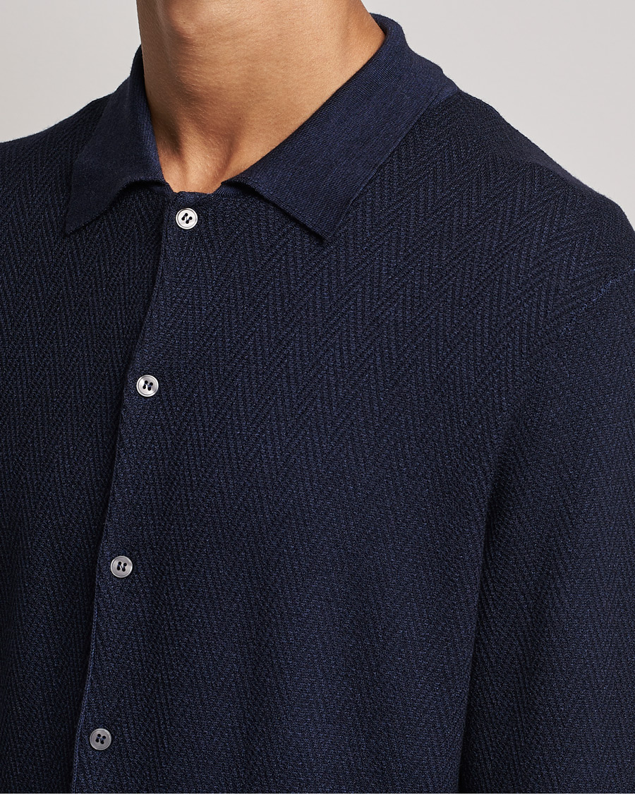 Herren | Pullover | Altea | Herringbone Wool Shirt Navy