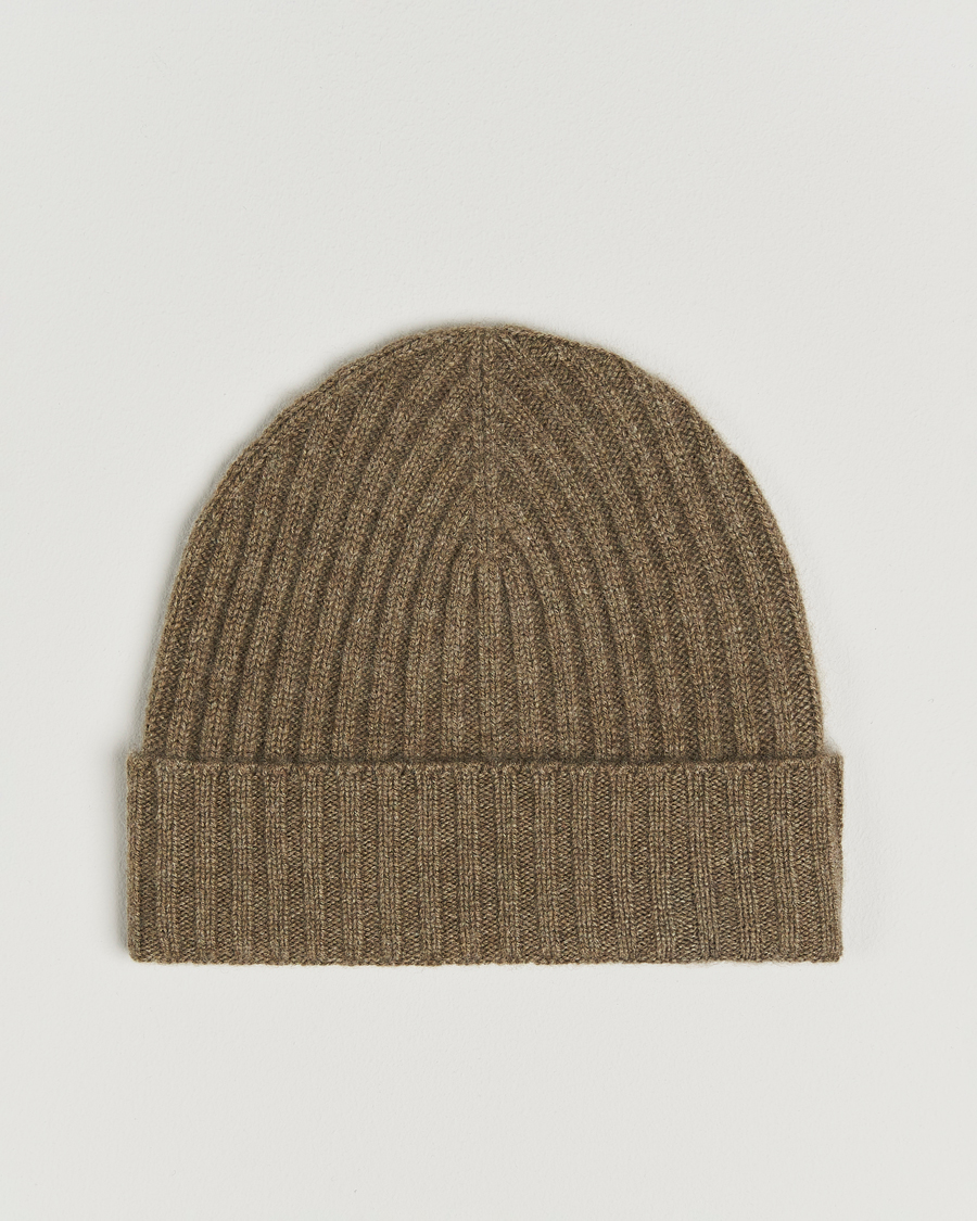 Herren | Mützen | Amanda Christensen | Rib Knitted Cashmere Cap Olive Melange
