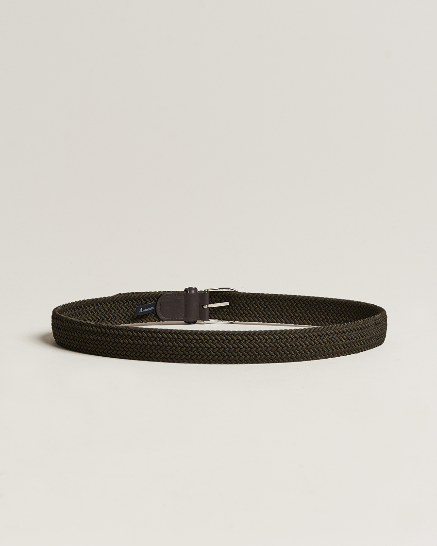 Herren | Italian Department | Anderson's | Stretch Woven 3,5 cm Belt Green