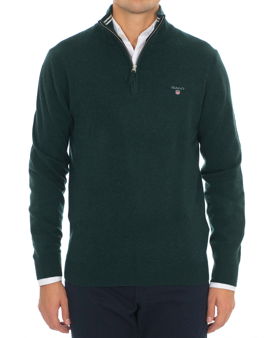 Herren | Pullover | Gant | Lambswool Half Zip Tartan Green