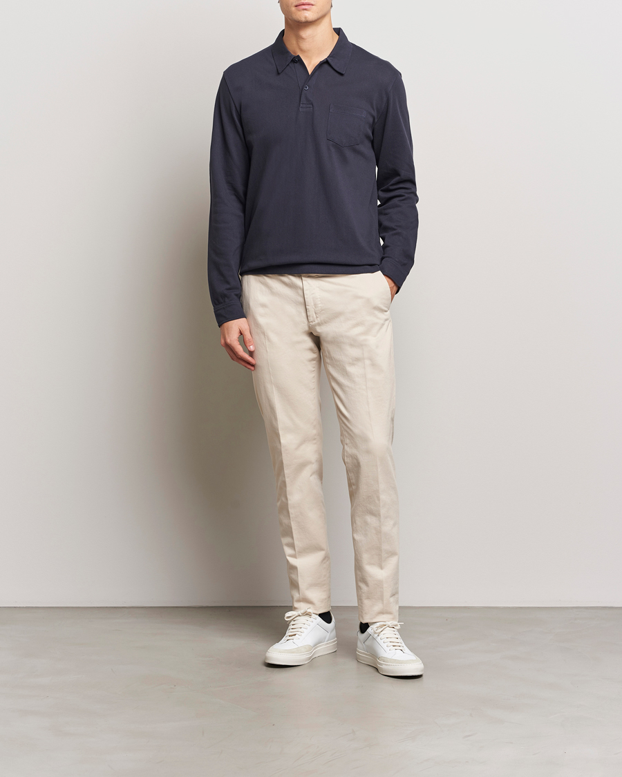 Herren | Poloshirts | Sunspel | Long Sleeve Riviera Polo Shirt Navy