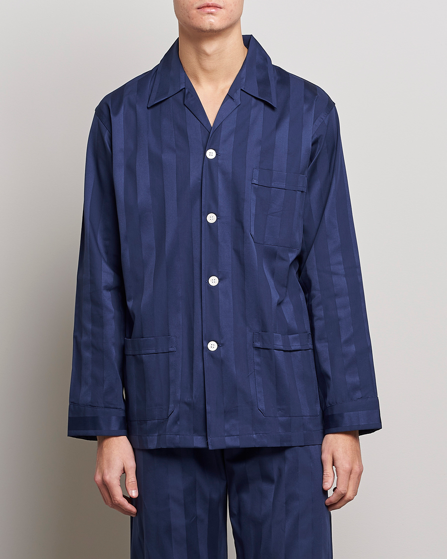 Herren | Kleidung | Derek Rose | Striped Cotton Satin Pyjama Set Navy