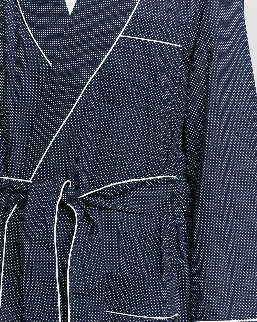 Herren | Schlafanzüge & Bademäntel | Derek Rose | Polka Dot Cotton Satin Dressing Gown Navy