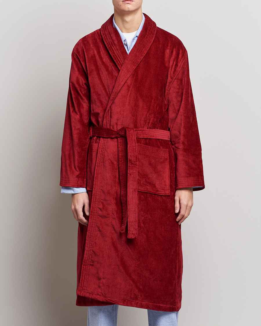 Men | Robes | Derek Rose | Cotton Velour Gown Wine Red