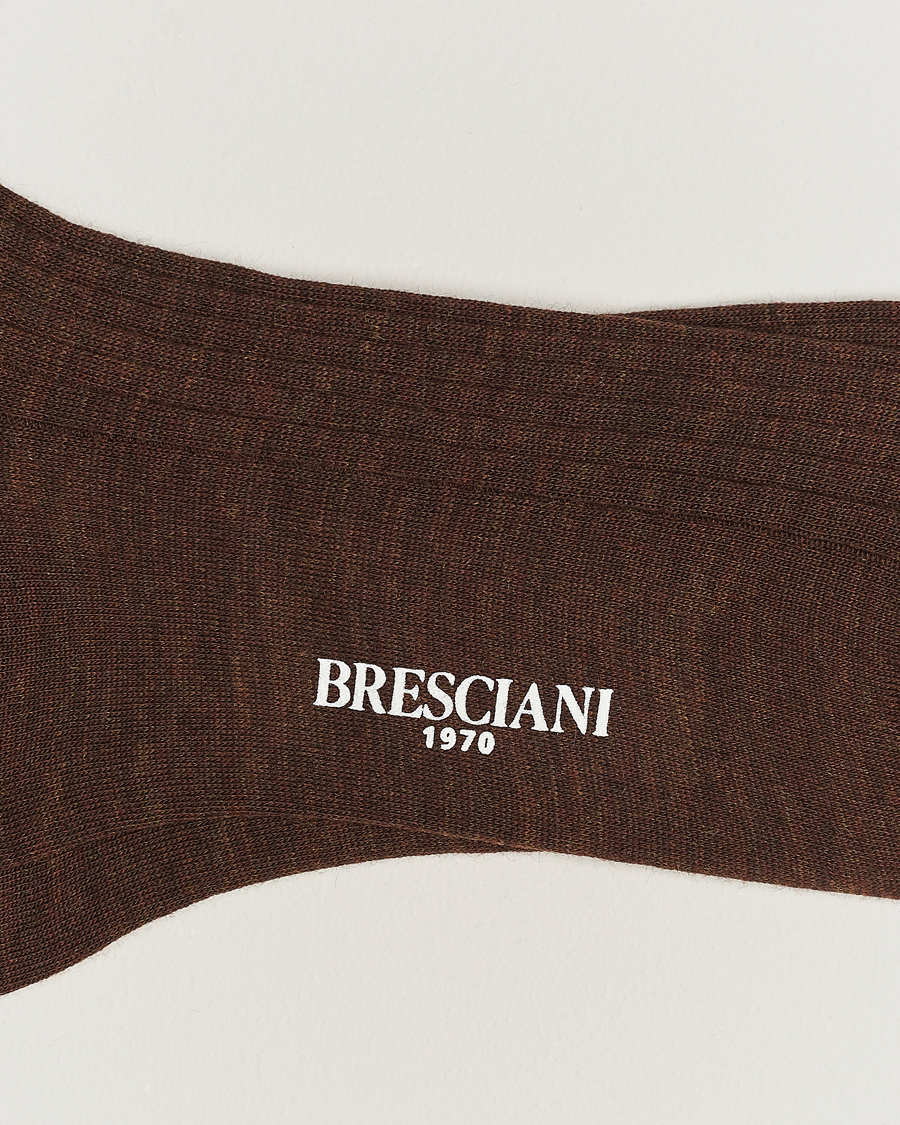 Herren | Italian Department | Bresciani | Wool/Nylon Ribbed Short Socks Brown Melange