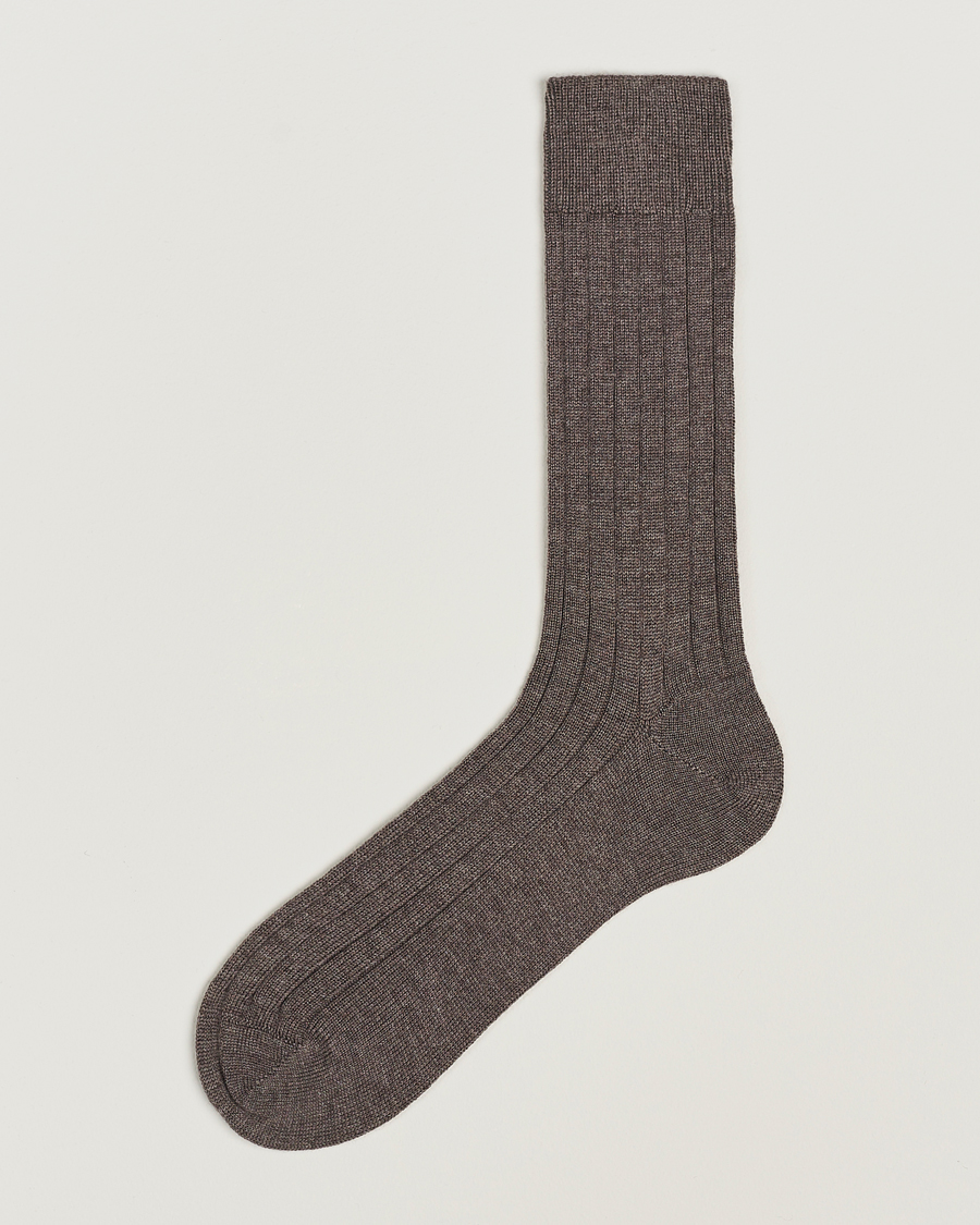 Herren | Unterwäsche | Bresciani | Wool/Nylon Heavy Ribbed Socks Taupe