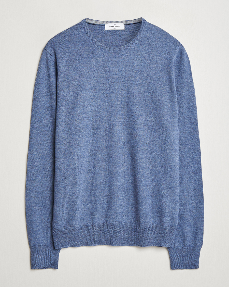 Herren | Pullover | Gran Sasso | Merino Fashion Fit Crew Neck Pullover Blue Melange